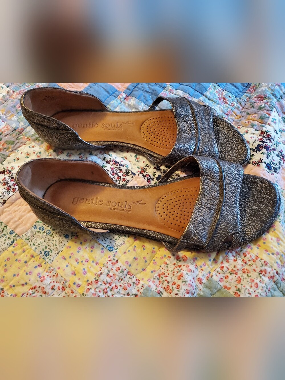 gentle souls Bronze Metallic Open-Toe Flats